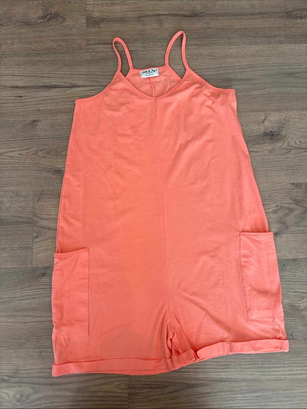 Coral Sleeveless Romper with Pockets - Unknown Brand